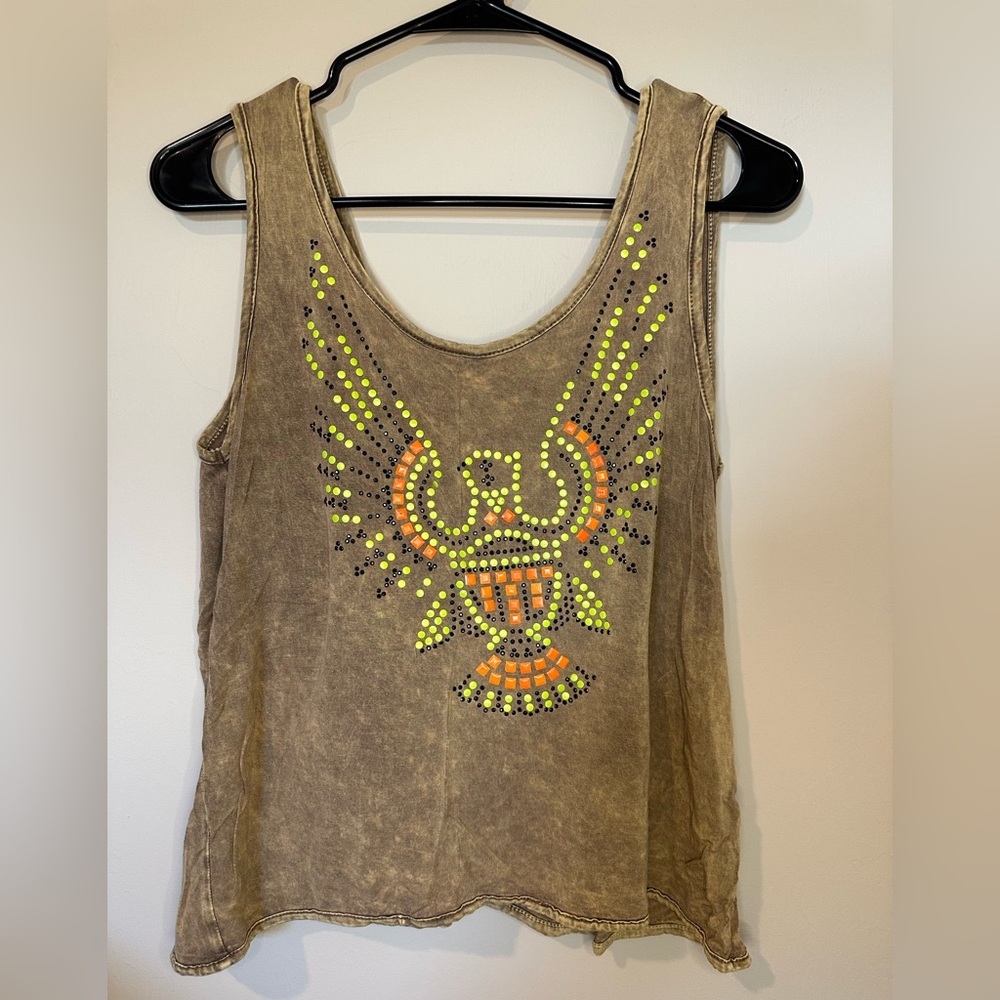 Phanuel Tan Embellished Sleeveless Tank Top